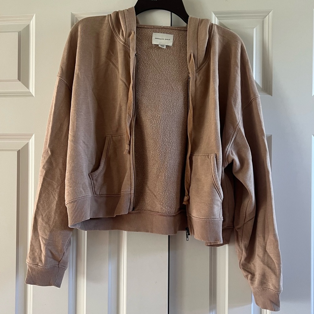 American Eagle Women’s Brown Cropped Zip Up Hoodie Size Small - Picture 6 of 8